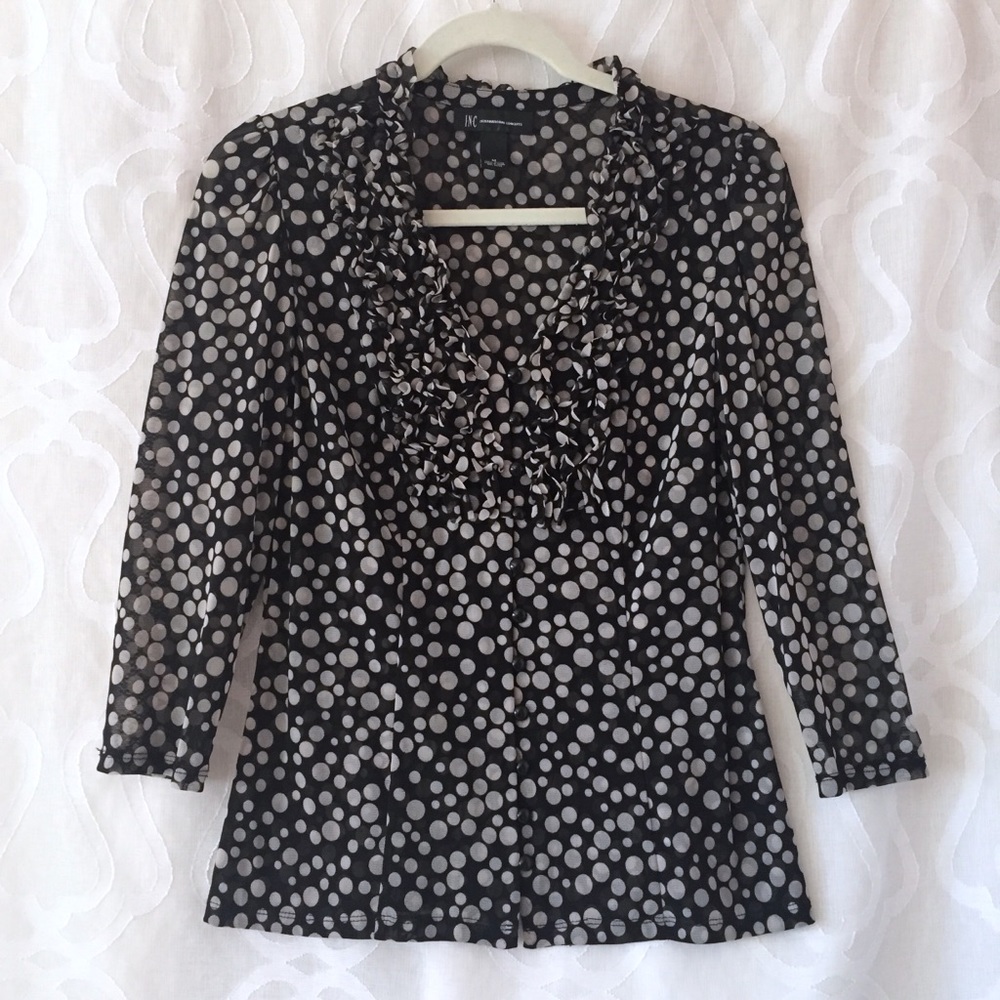 INC B&W Polka Dot 3/4 Sleeve Blouse